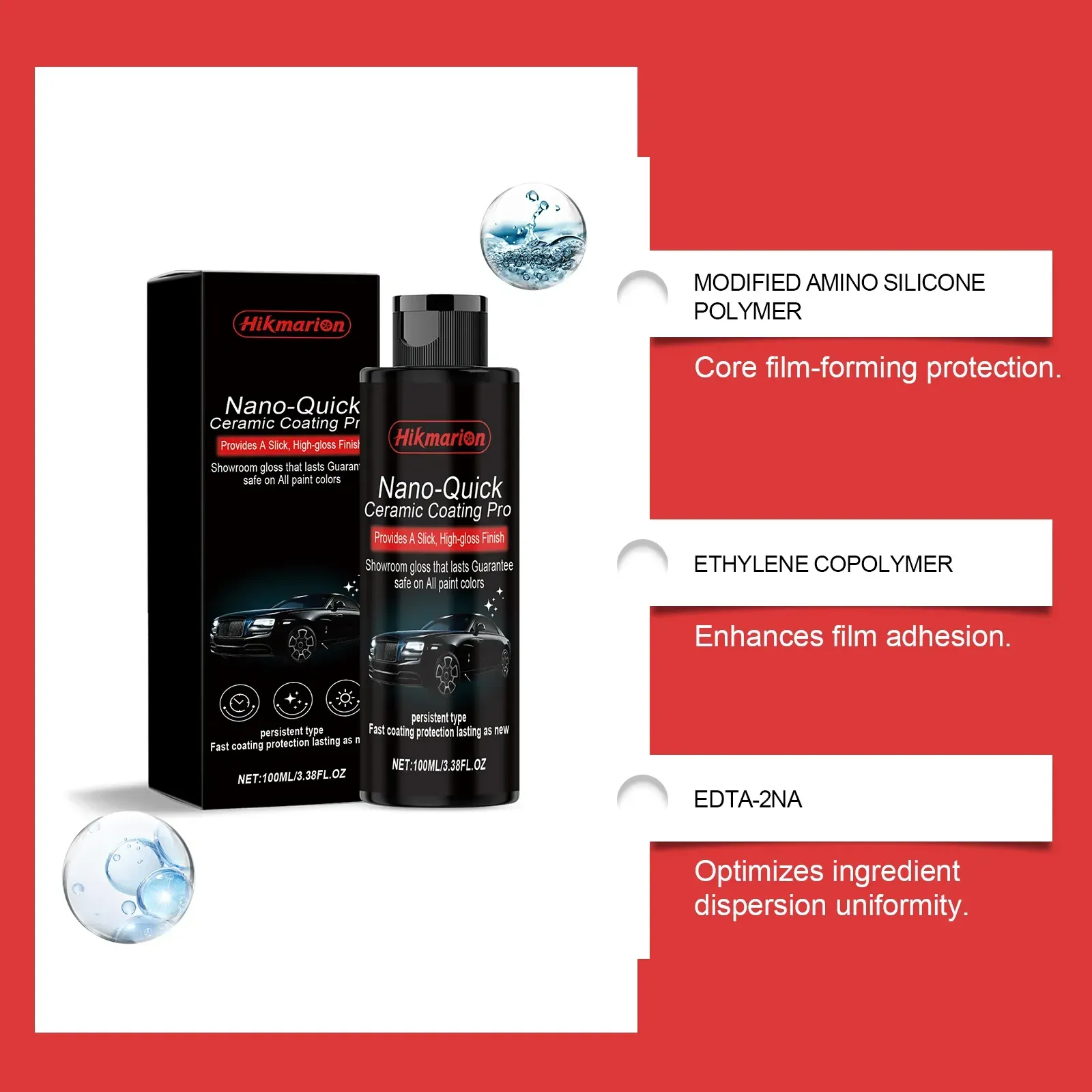 Premium Car Nano Ceramic Coating Liquid –Crystal Glass Plated Hydrophobic Paint Long-Lasting Protective Layer for Auto Detailing