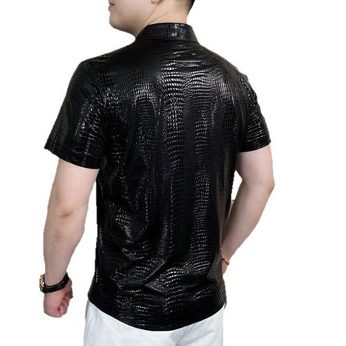 Stylish High-Lustre Short-Sleeve Sequin Ice-Silk Shirt