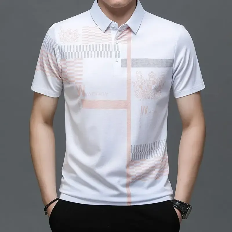 3D Print Geometric Splicing Polo Shirt For Men Colorful Pattern T-Shirts Summer Street Casual Short Sleeve Loose Tops Lapel Tees