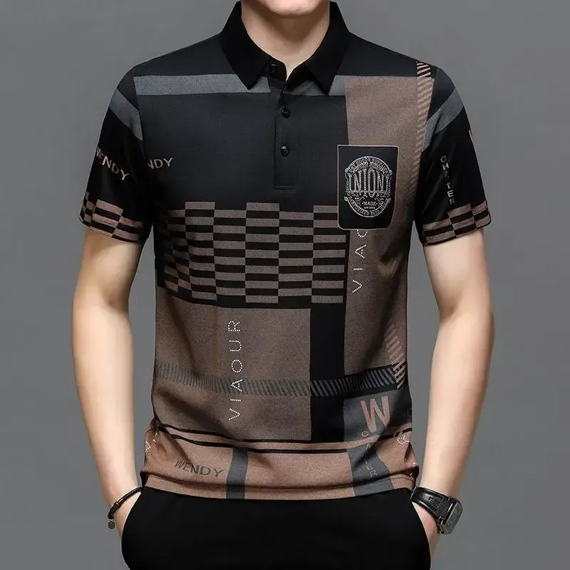 3D Print Geometric Splicing Polo Shirt For Men Colorful Pattern T-Shirts Summer Street Casual Short Sleeve Loose Tops Lapel Tees