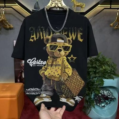 Affordable Luxury Rhinestone-Embellished Cartoon Bear T-Shirt