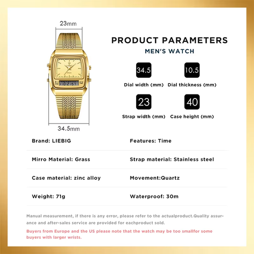 Luxury Dual Display Time Quartz Watches For Men Fashion Outdoor Sports Week Waterproof Digital Wristwatches Relojes