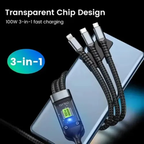 100W Fast Charging 3-in-1 Data Cable with Night Light 1.2m