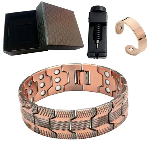 Man's Newly Upgraded Bronze Magnetic Bracelet & Ring Set for powerful man