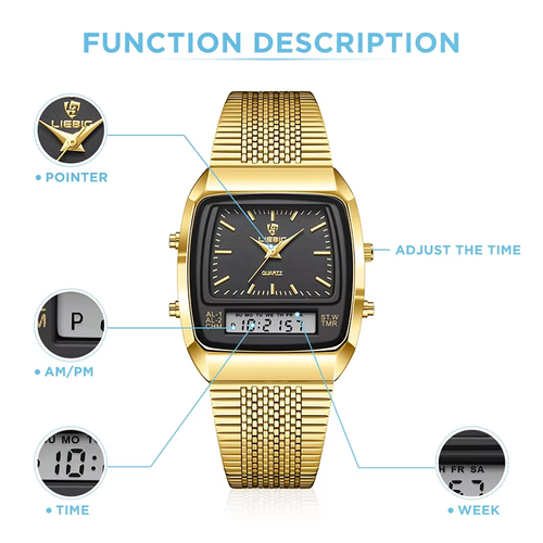 Luxury Dual Display Time Quartz Watches For Men Fashion Outdoor Sports Week Waterproof Digital Wristwatches Relojes