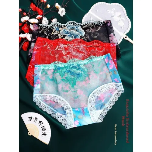 7 pieces of sweet mesh transparent lace flower underwear in plus size