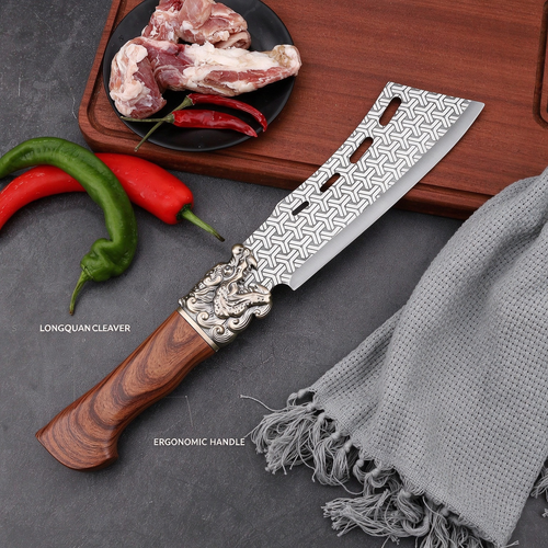 Longquan Hand-Forged Chopping Cleaver: Master-Crafted Full-Tang Axe for Bone, Wood, and Outdoor Chopping