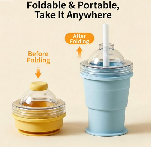New Foldable Ice Hockey Mold Cup — 3-in-1 Press-to-Make Ice Cup Light blue Convenient Summer Drinkware