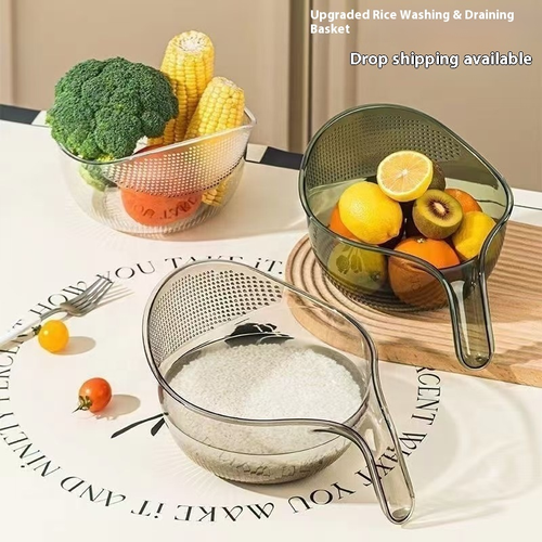Multifunctional Kitchen Artifact Rice Washing Sieve Fruit & Vegetable Basin with Handle for Household Use Colanders & Strainers