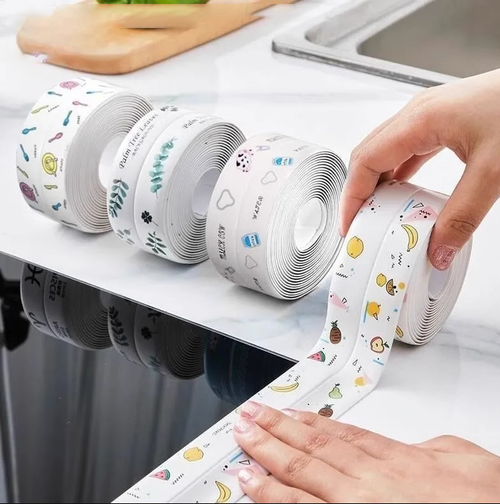 Durable PVC Sealing Tape Strip Waterproof Soundproof Mildew Proof Modern Bathroom Kitchen Corner Protective Sticker Screw,Fruit pattern