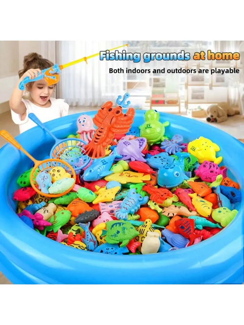Magnetic Fishing Game Bath Pool Toys 48pcs Fishing Toys Game Floating Fish Magnet Pole Rod Net Education Teaching and Learning Christmas gifts  birthday gifts premium gifts Inflatable