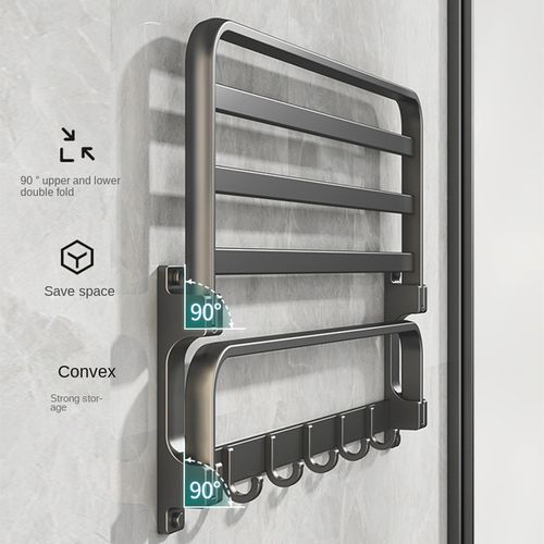 Easy Use Aluminum Alloy Gray Duel Tiers No Drilling Hotel Home Bathroom Storage Holders
