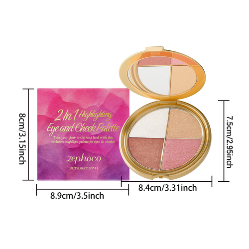 Multi-functional Portable Eye&Facial Makeup Palette Highlighter Eyeshadow Blusher Palette With Makeup Mirror for Daily Touch-ups