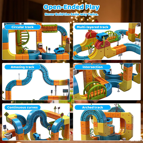 91PCS Cube Track Fusion Toy with Trains New Rail Electric Train Set for Kids Gravity-Defying 3D Infinity Track Electric Train
