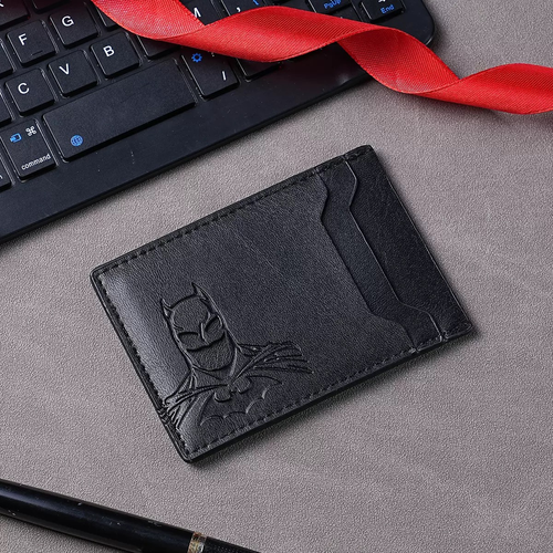 Leather Black Superhero Card Holder with Multiple Card Slots Print Leather Bat Wallet