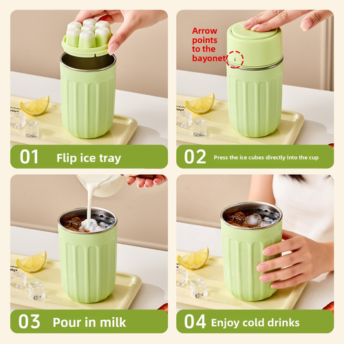 One-button Deicing 304 Stainless Steel Ice Cube Tray with Easy Demoulding for Outdoor Fitness Coffee Beverage & Soda Use Green