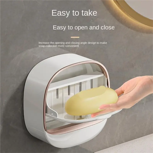 Bathroom Shower Soap Box Wall Mounted ABS Soap Box With Lid Waterproof Soap Dish Washing Board Storage Box White
