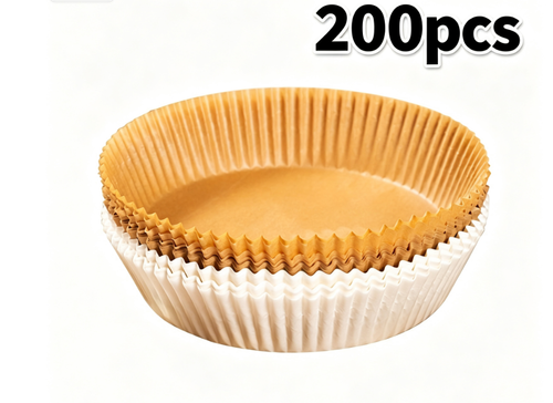 200pcs 8 inches Thick Stackable Silicone-Coated Nonstick Air Fryer Basket Paper Liners - Disposable Parchments, 100% Waterproof Baking Supplies, Greaseproof, Durable, Heat-Resistant for 5-8 qt Air Fryers, Easy Cleanoff