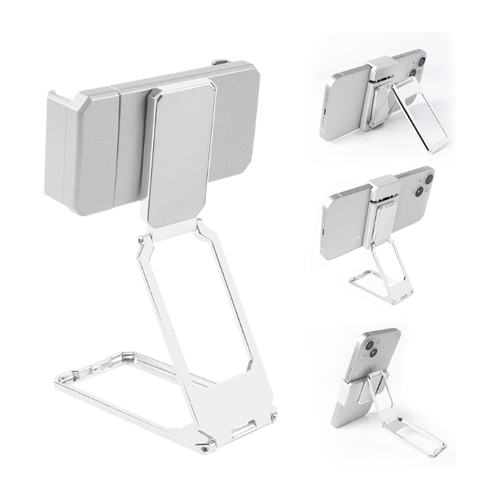 Upgraded Back Clip Type 360° Folding Bracket Free Adjustable Clip-On Phone Holder Magnetic attraction Aluminum Alloy Stretchable Buckle Phone Holder Two Per Set Silver And Rose Gold