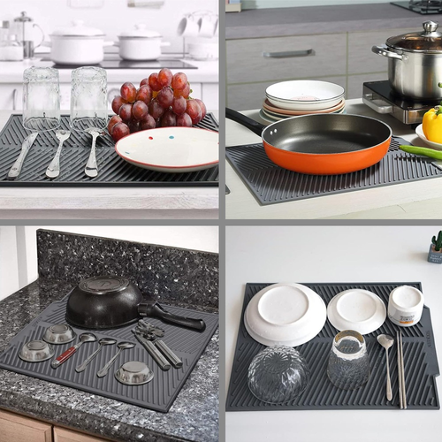 Multi-functional Silicone Draining Mat, Easy to Clean and Foldable, Kitchen Sink Utensil and Fruit and Vegetable Draining Mat