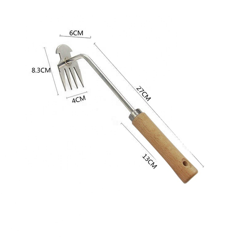 Stainless Steel Weeding Tool, Dual Head Hand Weeder Rake Hook, Wooden Handle Garden Grass Puller Digger for Lawn Farm Plant Care