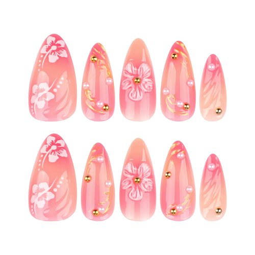 Best-Selling Classic Style: New Pink 3D Floral & Pearl Decal Nail Art