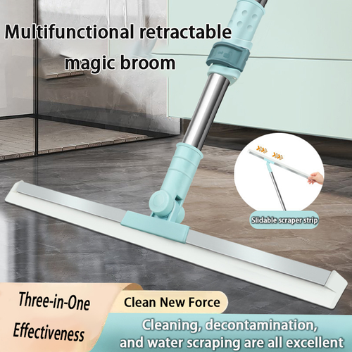 Multi-Functional Magic Broom & Floor Scraper - Dual-Use Water Mop with Plastic Handle