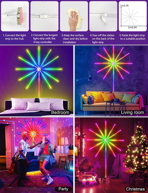 Tuya Smart Life App Usb Addressable Firework Led Night Light Music Sound App Wall Atmosphere Lighting for Christmas Gift