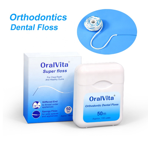 Eco Friendly Plastic Mint Waxed Dental Floss High Strength Expanding Polyester 50m in Square Box Plaque Removal Fresh Breath