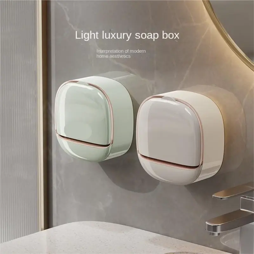 Bathroom Shower Soap Box Wall Mounted ABS Soap Box With Lid Waterproof Soap Dish Washing Board Storage Box White