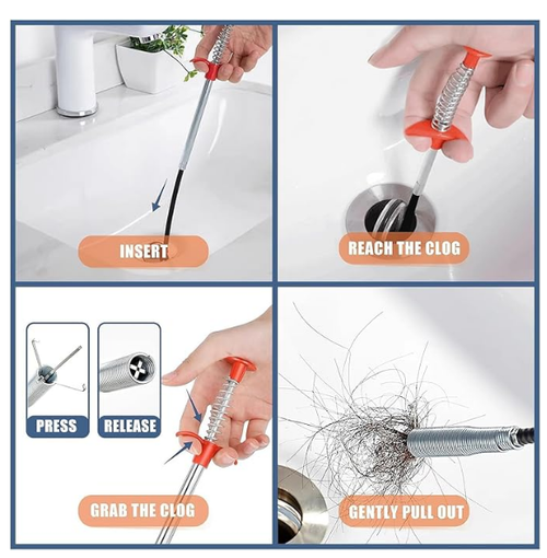 Flexible Drain Snake with Grabber Claw for Sink Toilet Gutter Clog Removal in Tight Spaces