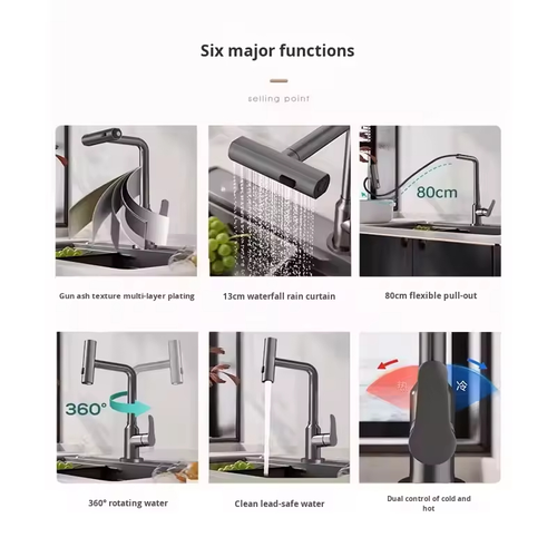 Premium Brushed Pull Kitchen Faucet Single Handle Single Hole Modern Stainless Steel Ceramic Valve Core Pull Spray Rotatable Hot