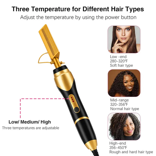 Electric Hot Comb for Black Hair, Wigs & Beard, Anti-Scald Attachment, Straightener Comb , Temperatures Adjustable