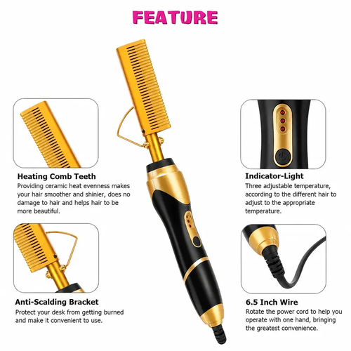 Electric Hot Comb for Black Hair, Wigs & Beard, Anti-Scald Attachment, Straightener Comb , Temperatures Adjustable