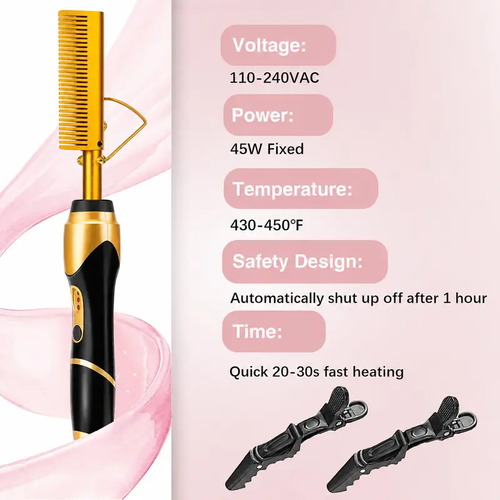 Electric Hot Comb for Black Hair, Wigs & Beard, Anti-Scald Attachment, Straightener Comb , Temperatures Adjustable