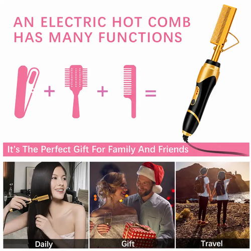 Electric Hot Comb for Black Hair, Wigs & Beard, Anti-Scald Attachment, Straightener Comb , Temperatures Adjustable