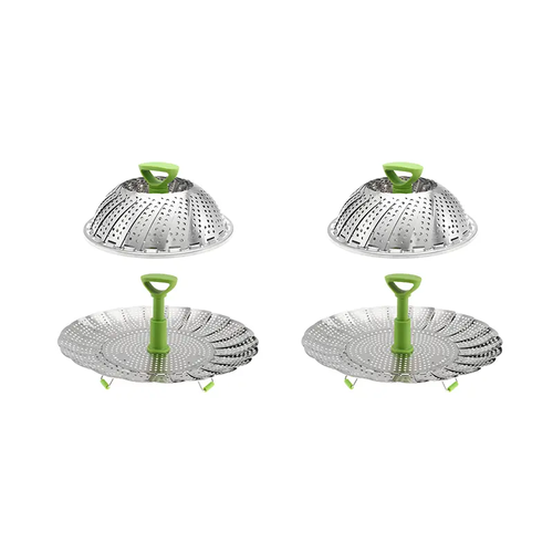 Vegetable Steamer Basket for Cooking Food, Stainless Steel Veggie Steam Basket for Pot, Folding Expandable Steaming Insert with Extendable Handle Fits Various Size Pot Two Per Set