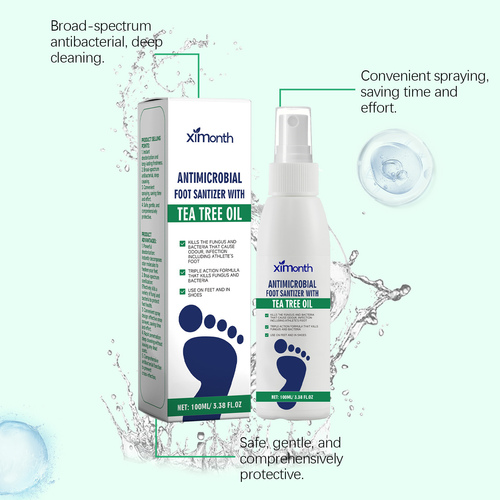 Foot Care Tea Tree Oil Moisturizing Antimicrobial Foot Sanitizer Fungus Itching Sweaty Bad Odor Removing Foot Deodorant Spray 100ml