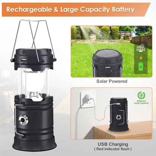 Solar Charging LED Camping Light Multi-Functional Portable Stretch Lantern for Tent Gold