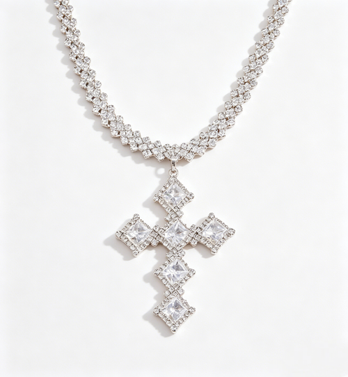 Unique Design Pass Diamond Pendant Jewelry Sterling Silver Moissanite Diamond Cross Pendant Necklace