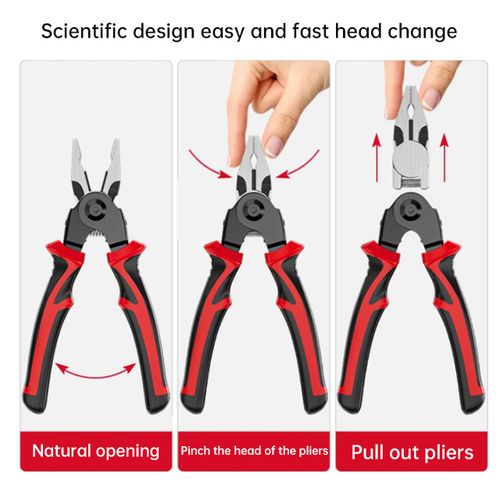Industrial Grade 5-in-1 Interchangeable Head Long Nose Cutting Pliers Insulated Handle Multi-Function