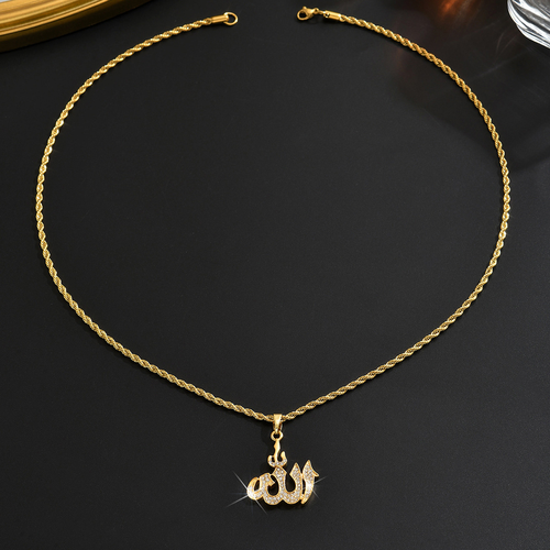 18k Gold Allah Jewelry Totem 316L Stainless Steel Zircon Mantra Pendant Gold Silver Round Pendent Men Female Necklace