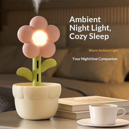 Compact & Creative Floral-Shaped Aroma Diffuser or  Humidifier (300mL) — High Mist Output with Desktop LED Lighting. An Ideal Choice for Home, Office, Car, Desk, or Bedside Decor — Silent Operation.