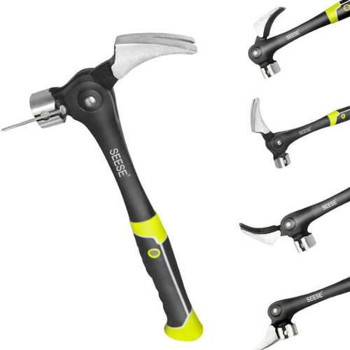 Heavy Duty Forged High Carbon Steel Claw Hammer with Adjustable Angle Nail Puller, Multi Purpose Hand Hammer for Carpentry Renovation Household Outdoor Maintenance
