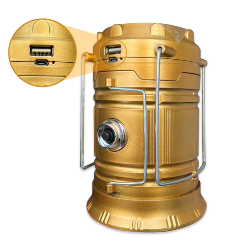 Solar Charging LED Camping Light Multi-Functional Portable Stretch Lantern for Tent Gold