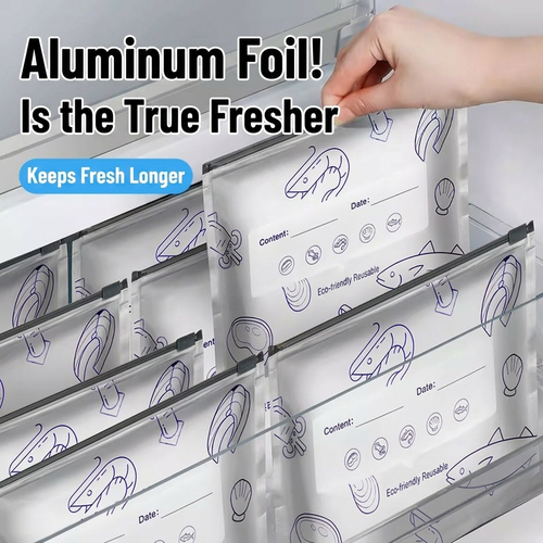 100Pcs Fresh Keeping Frozen Food Packaging Pouch Reusable Foil Ziplock Bag for Meat Seafood Fish Fruits Vegetables