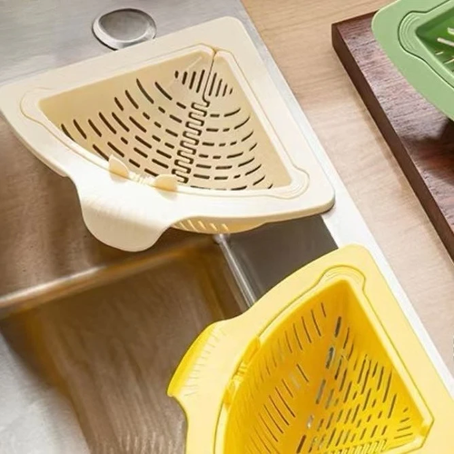 Triangular Drain Basket Magnetic Corner Sink Strainer with Twist-Open Bottom Automatic Dumping Storage Rack for Kitchen