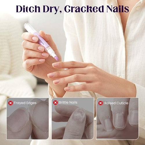 2-in-1 Cuticle Pusher 2026 Cuticle Oil Pusher Pen Portable Nail Care Pen for Dry Damaged Nails Hangnails Moisturizes Strengthens