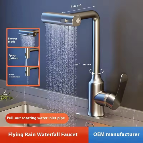 Premium Brushed Pull Kitchen Faucet Single Handle Single Hole Modern Stainless Steel Ceramic Valve Core Pull Spray Rotatable Hot
