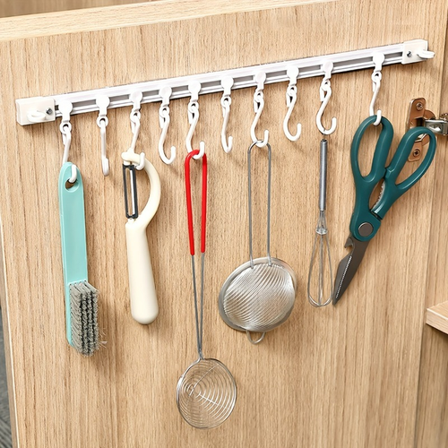 No-Drill Cabinet Door Storage Rack for Kitchen Tools, Belts, and Hats Kitchen Sliding Track Hook